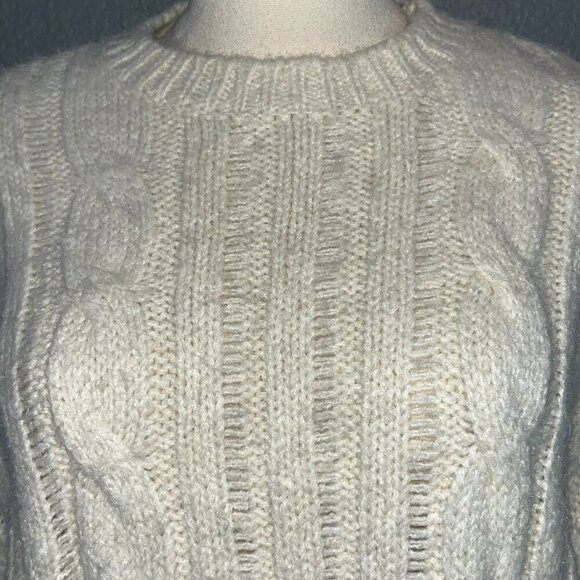 ZARA Layered Double Sleeve Cream Ecru Cable Knit Wool Blend Sweater - EUC -Small - Picture 2 of 9